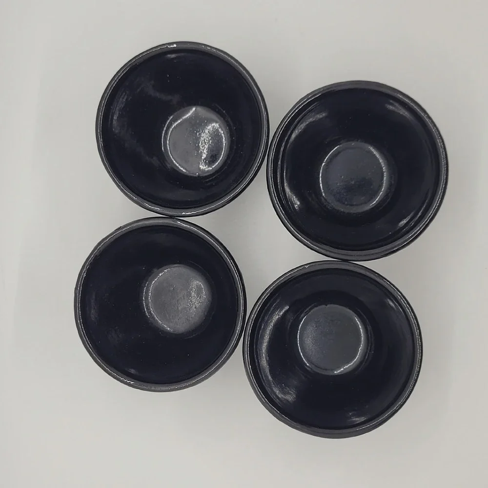 Set of 4 Cast Iron Tea Cups Black Hobnail Japanese Style Enamel Lined Arare 2in